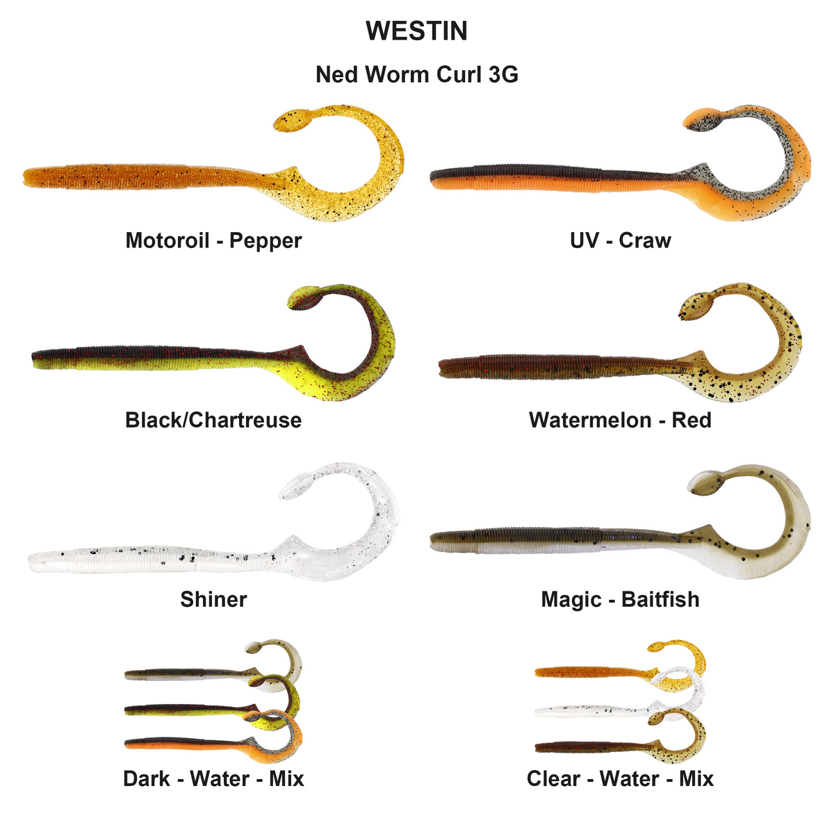 Farveoversigt – Ned Worm Curl 3G