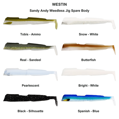 Farveoversigt – Sandy Andy Weedless Jig Spare Body
